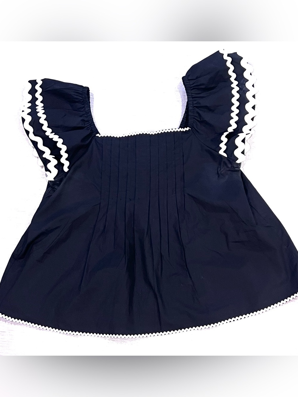 Listicle Black Ruffle Sleeve Babydoll Top with Ric Rac Trim size Large